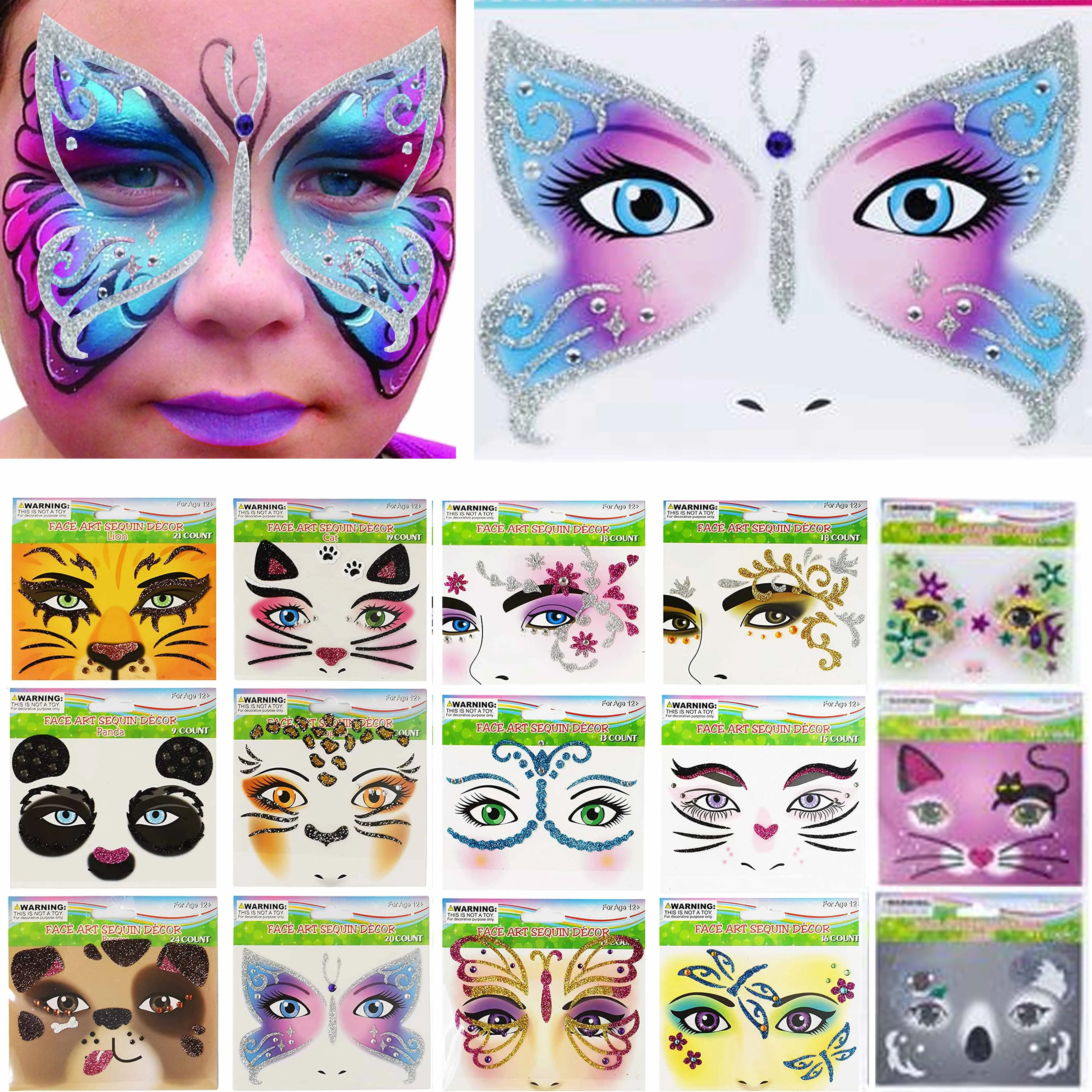 10 Packs Eye Jewel Face Paint Gems Adhesive Glitter Tattoo Sticker Party Make Up