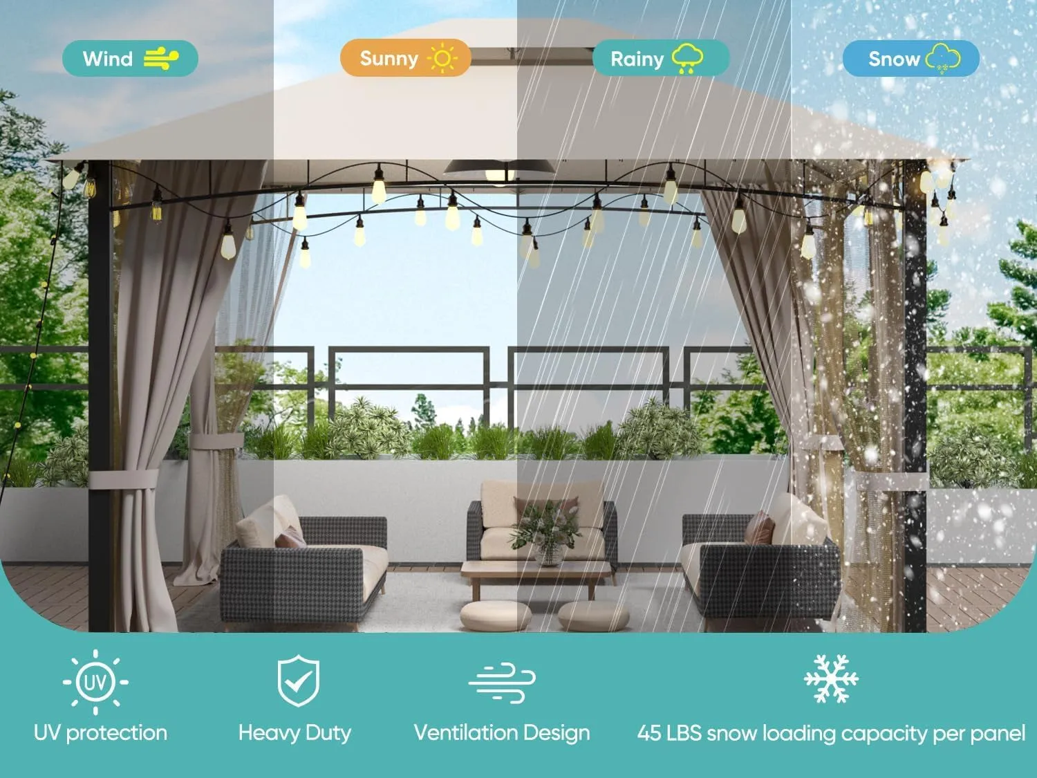 10X12Ft Softtop Gazebo with Nettings and Curtains,Heavy Duty Double Roof Canopy,Galvanized Steel Design Outdoor Canopy Shelter for Patio, Backyard, Lawn, Garden, Deck