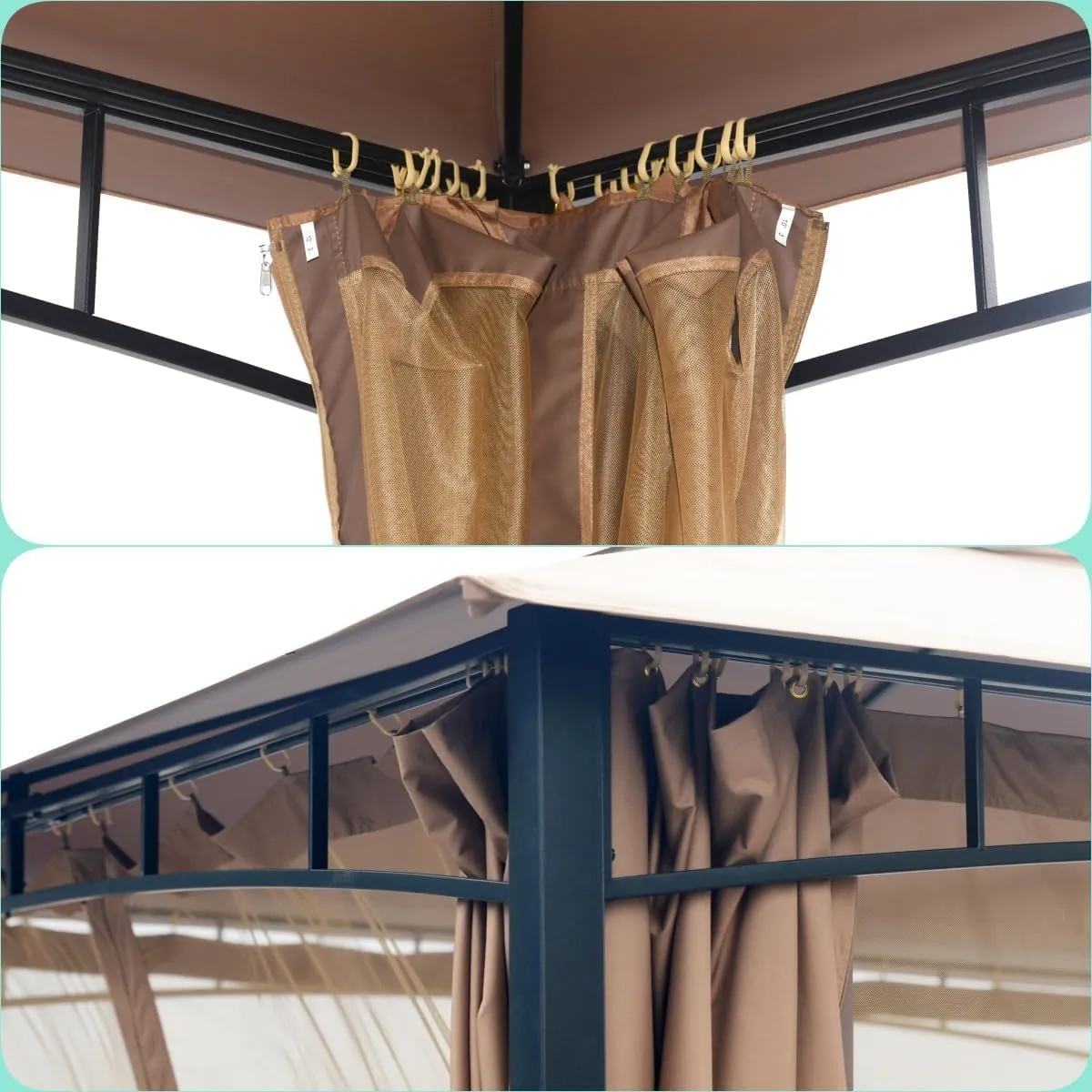 10X12Ft Softtop Gazebo with Nettings and Curtains,Heavy Duty Double Roof Canopy,Galvanized Steel Design Outdoor Canopy Shelter for Patio, Backyard, Lawn, Garden, Deck