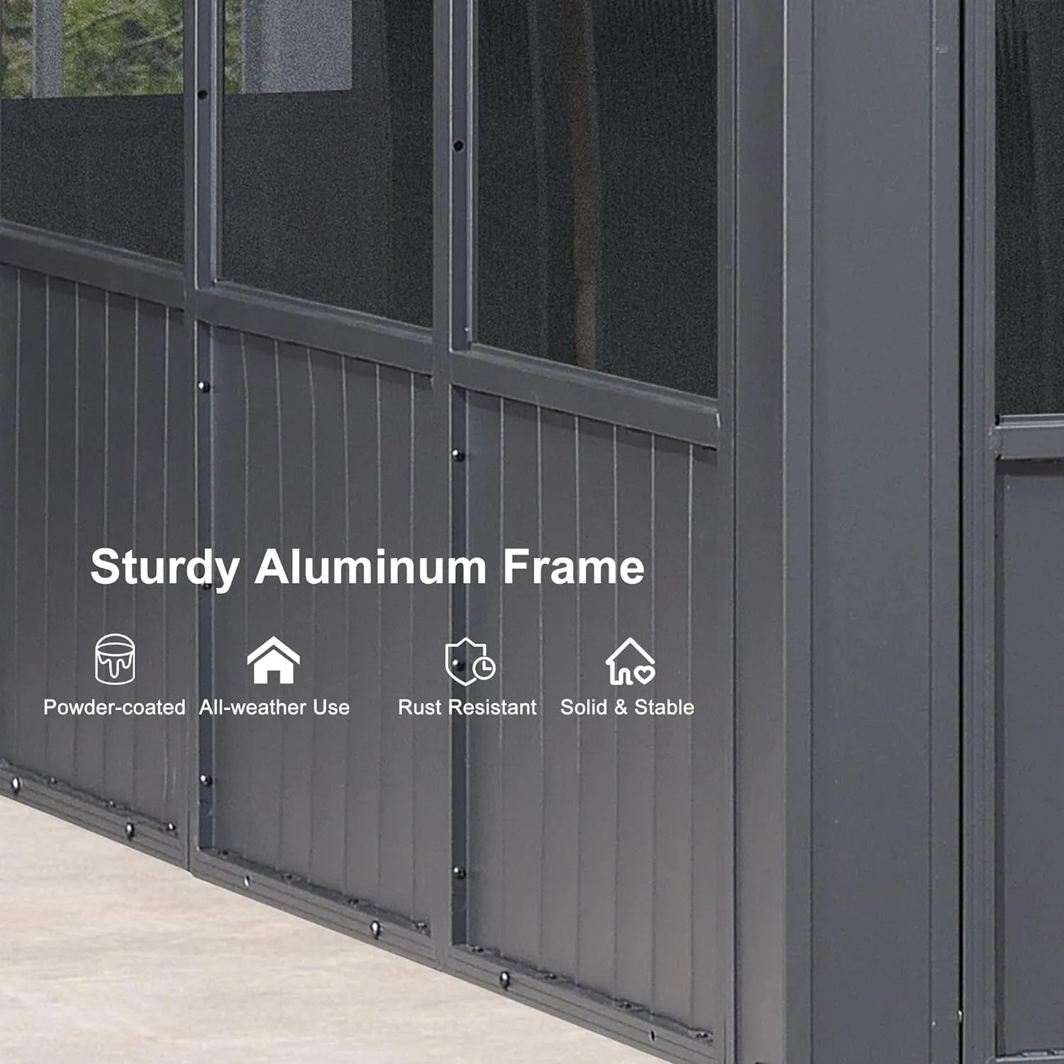 12' X 20' Sunroom Permanent Hardtop Gazebo Solarium Galvanized Steel Double Roof Aluminum Outdoor Screen House for Patio Deck Backyard Grey