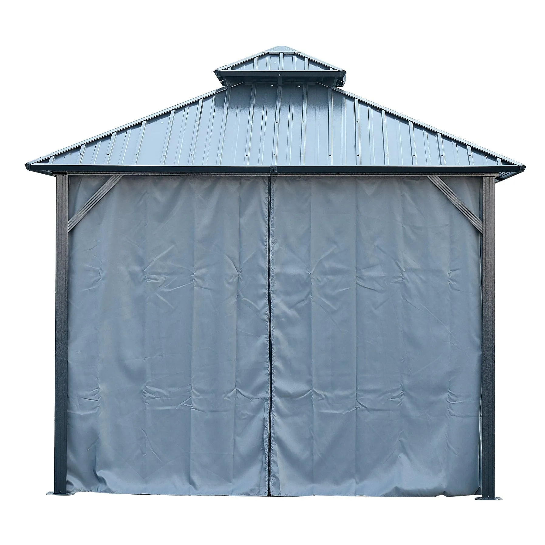 12x12ft Gazebo Double Roof Canopy with Netting and Curtains, Outdoor Gazebo 2-Tier Galvanized Iron Aluminum Frame
