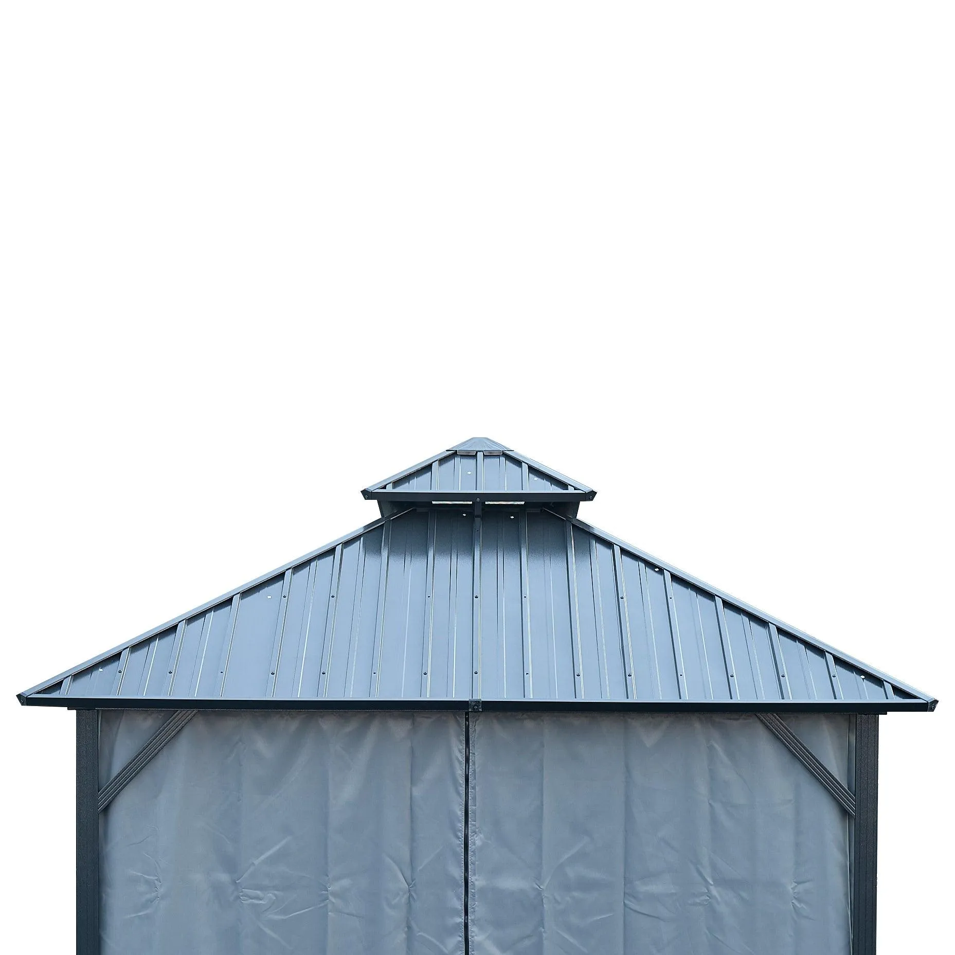 12x12ft Gazebo Double Roof Canopy with Netting and Curtains, Outdoor Gazebo 2-Tier Galvanized Iron Aluminum Frame