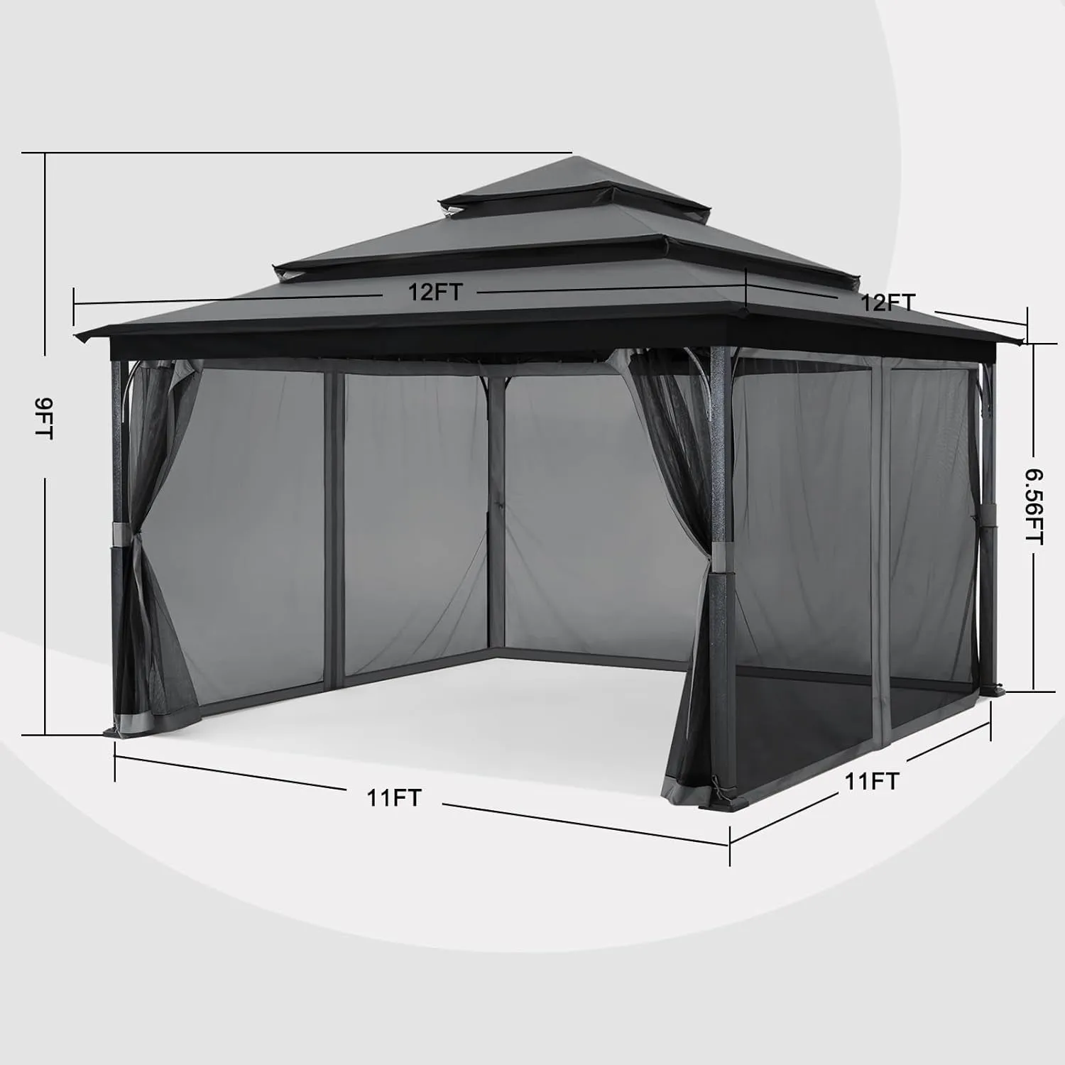 12X12Ft Outdoor Gazebo for Patios with 3-Tier Roof Canopy Gazebo with Mosquito Netting,Dark Gray