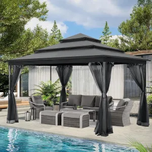 12X12Ft Outdoor Gazebo for Patios with 3-Tier Roof Canopy Gazebo with Mosquito Netting,Dark Gray