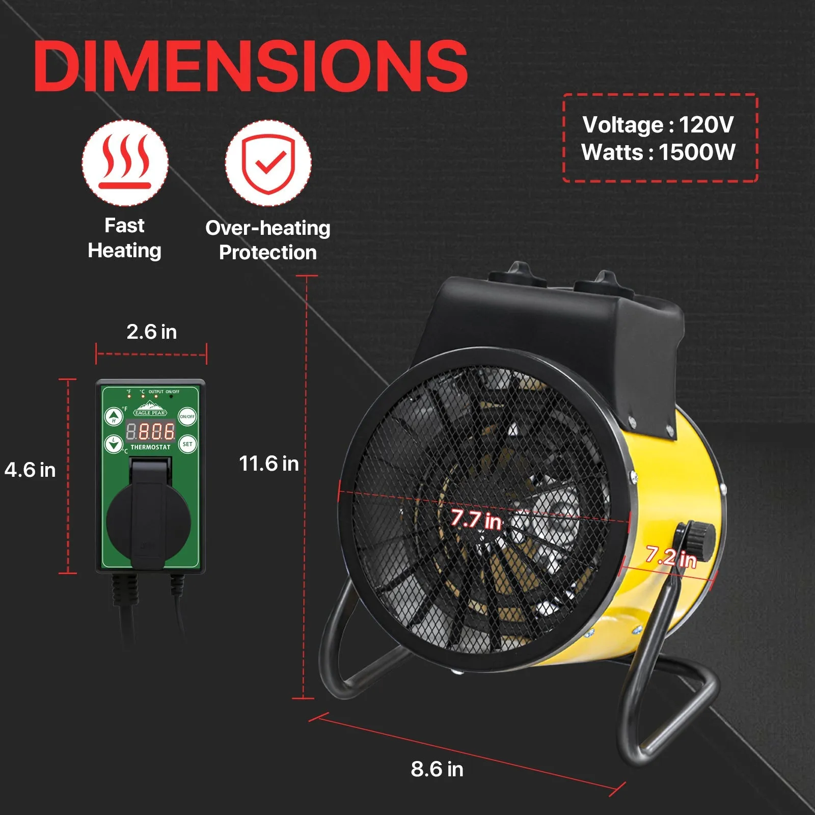 1500W Outdoor Heater with Thermostat, Yellow
