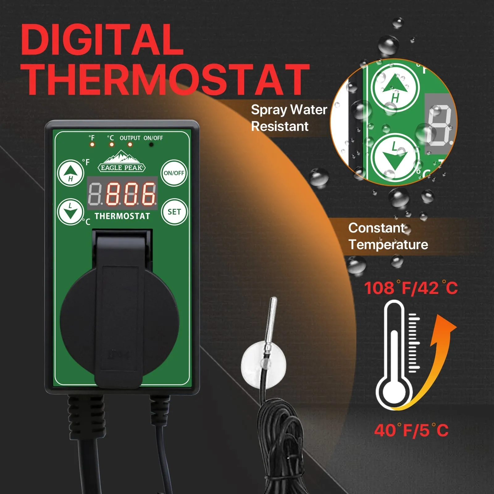 1500W Outdoor Heater with Thermostat, Yellow