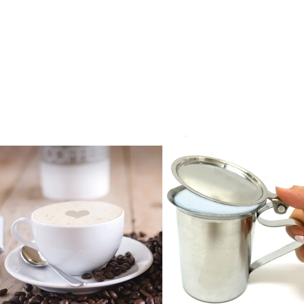 2 Stainless Steel Coffee Creamer Container Cover 10oz Milk Pitcher Lid Dispenser