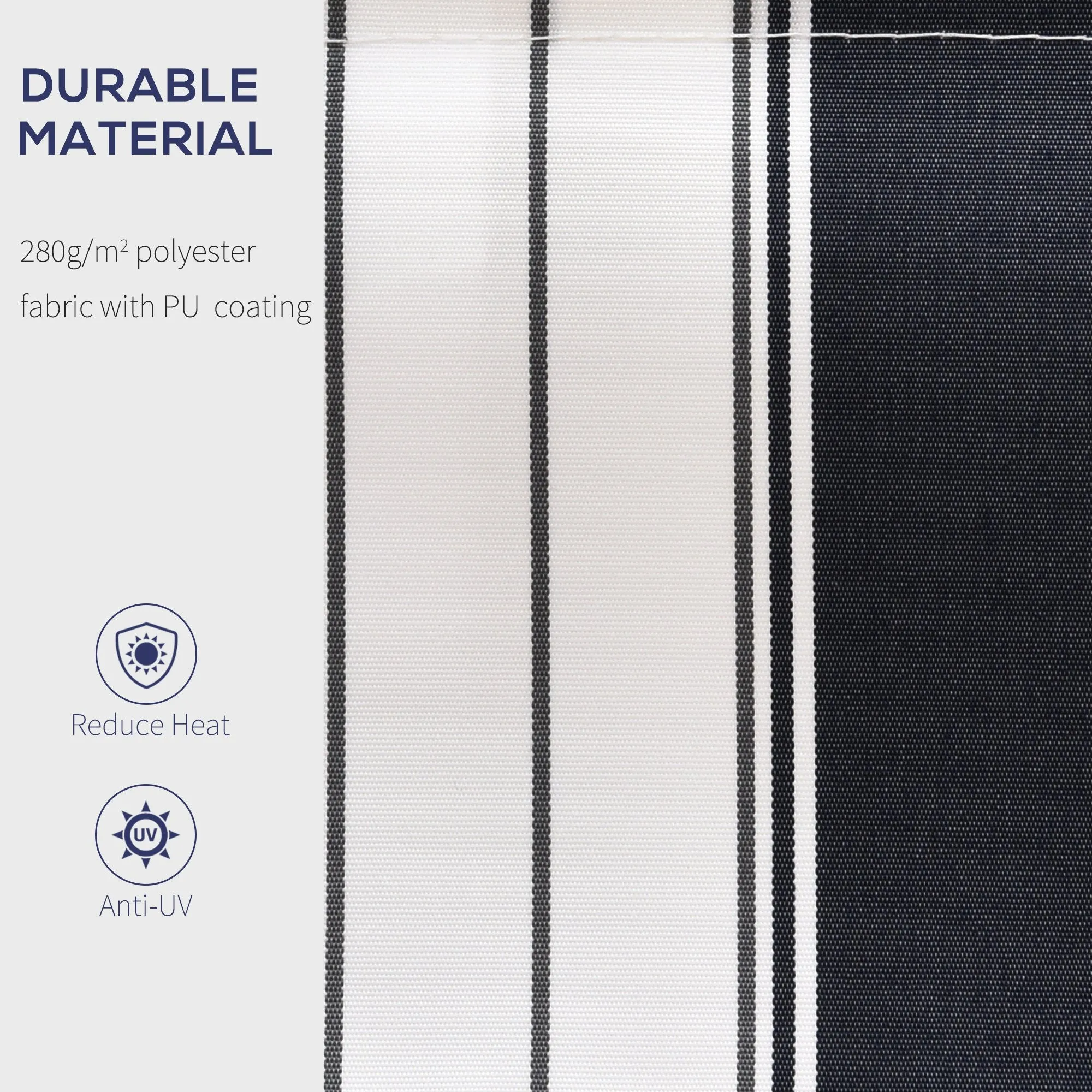 2.5m x 2m Garden Patio Manual Awning Canopy Sun Shade Shelter Retractable with Winding Handle Blue White