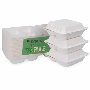 Premium 8x8 White Clamshell Containers - Eco-Friendly and Durable