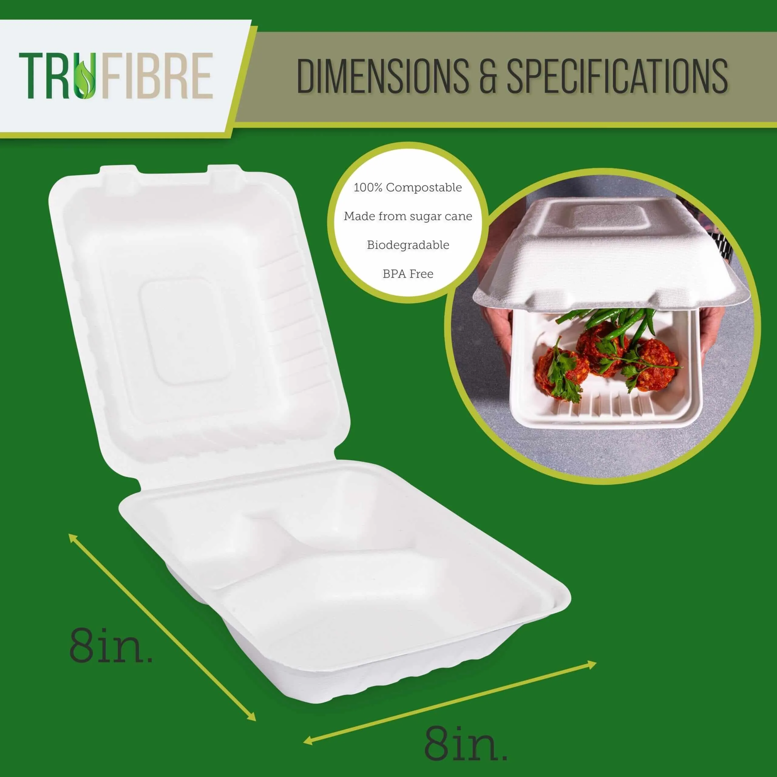 Premium 8x8 White Clamshell Containers - Eco-Friendly and Durable