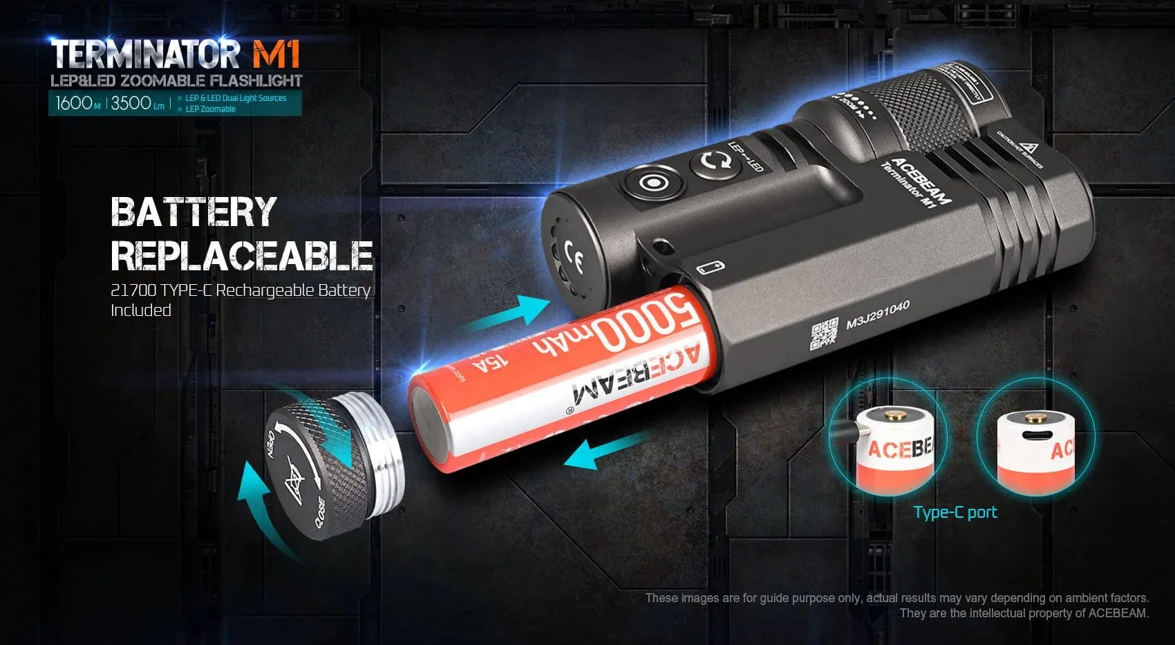 Acebeam Terminator M1 Dual Head LEP Flashlight