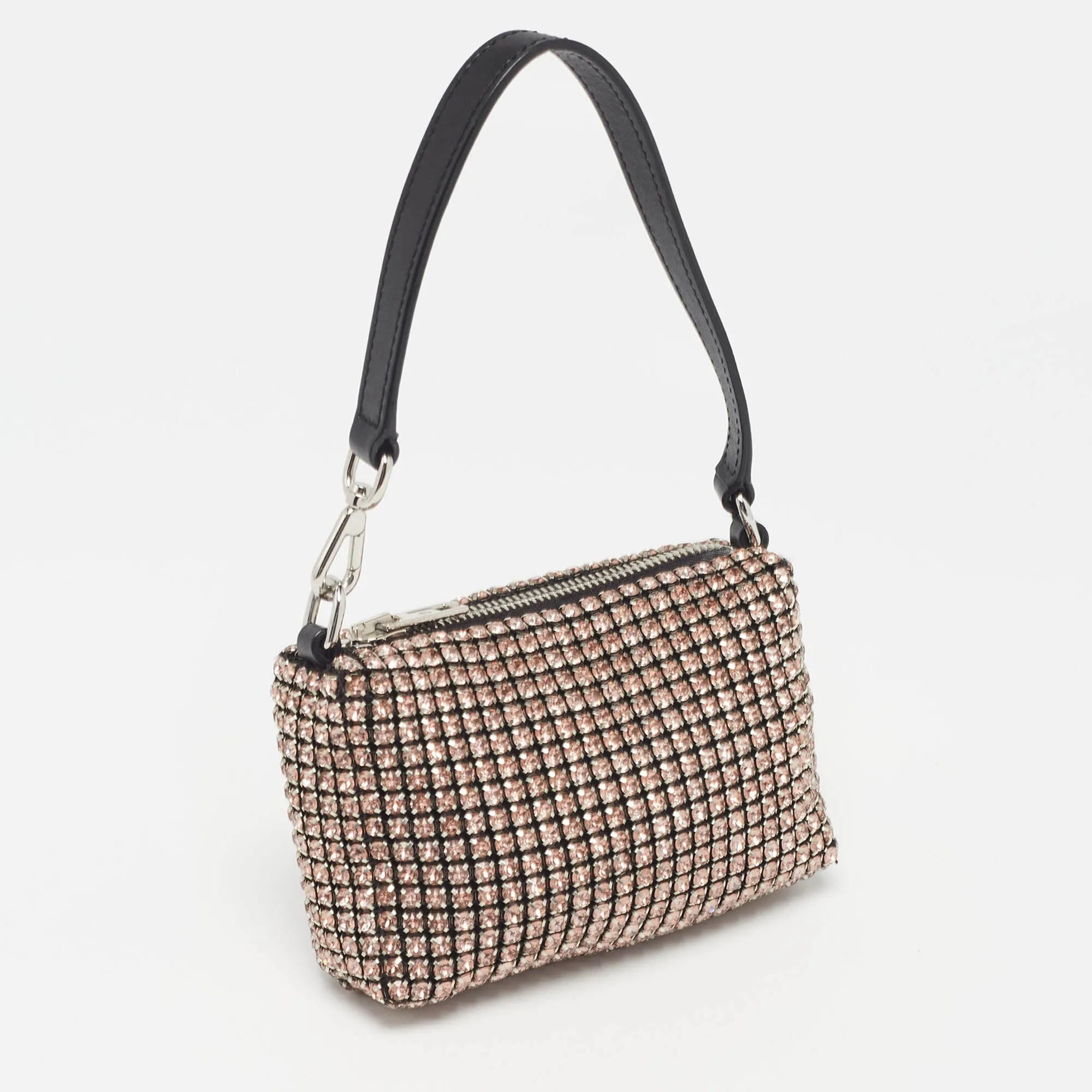 ALEXANDER WANG Pink/Black Crystals and Leather Heiress Pochette Bag