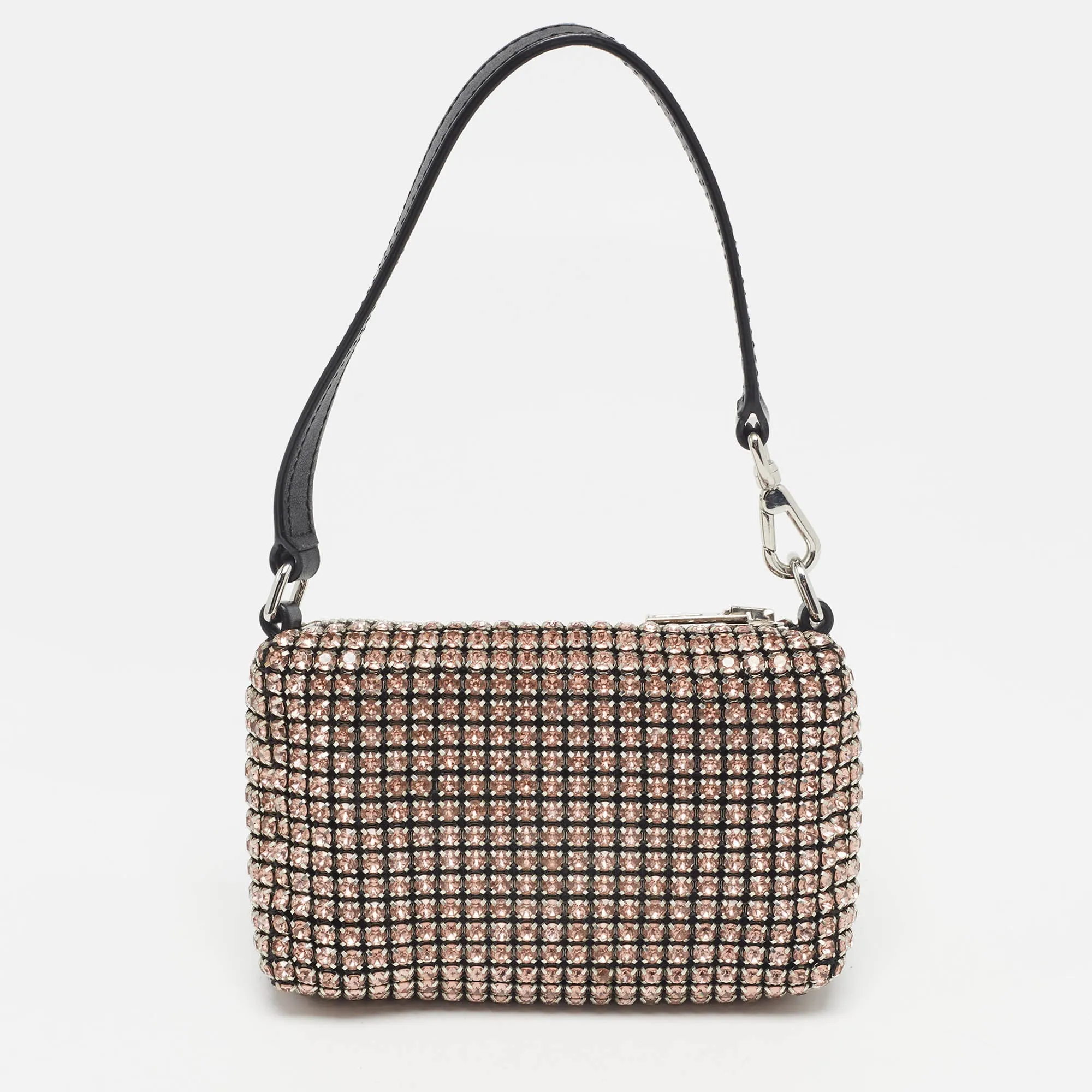ALEXANDER WANG Pink/Black Crystals and Leather Heiress Pochette Bag