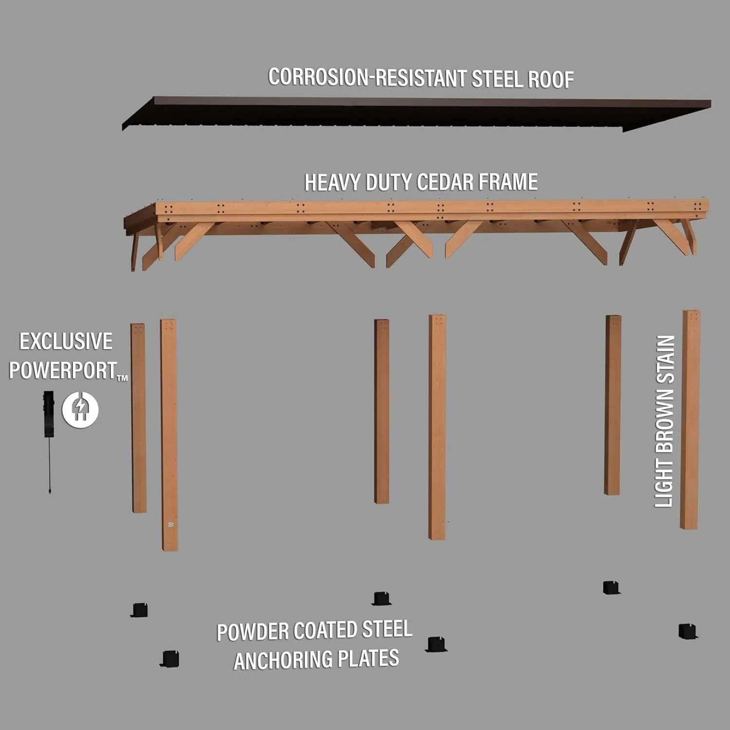 Arcadia 20 Ft. X 9.5 Ft. All Cedar Wooden Gazebo Pavilion with Hard Top Steel Slant Roof