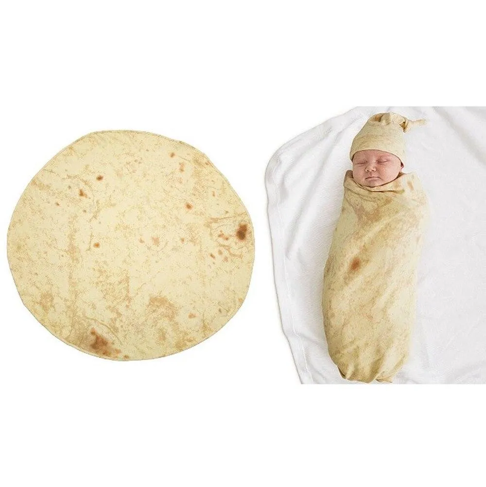 Baby Novelty Flour Burrito Tortilla  Envelope Sleeping Swaddle Wrap Hat Set