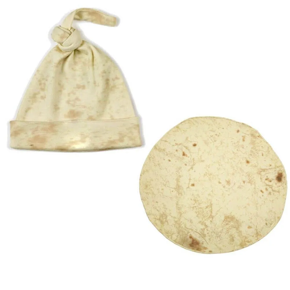 Baby Novelty Flour Burrito Tortilla  Envelope Sleeping Swaddle Wrap Hat Set