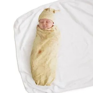Baby Novelty Flour Burrito Tortilla  Envelope Sleeping Swaddle Wrap Hat Set