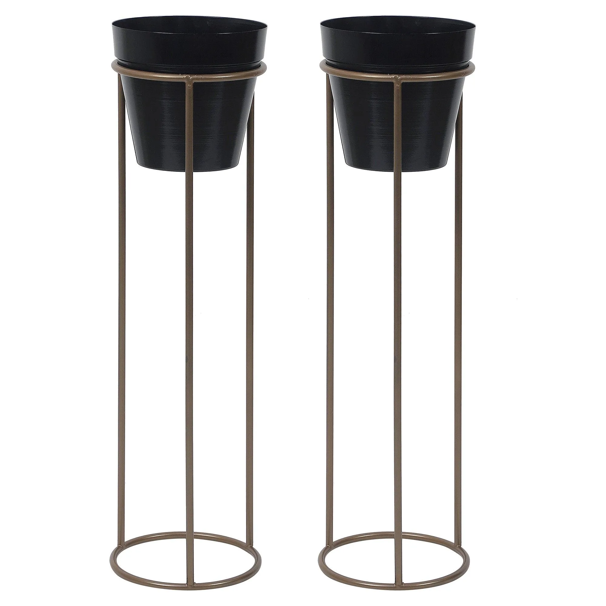 Big Pot Shape Planter Gold & Black with Wide Stand (Set of 2)