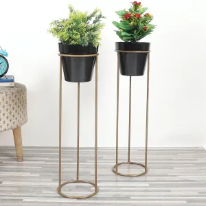 Big Pot Shape Planter Gold & Black with Wide Stand (Set of 2)