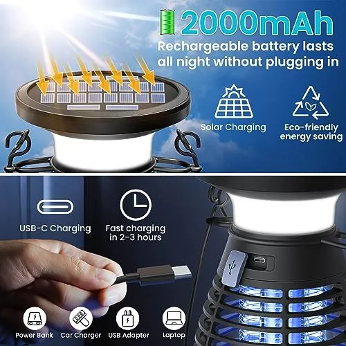Burlan Solar Bug Zapper Outdoor & Indoor, Cordless Mosquito Zapper Rechargeable Waterproof Fly Zapper for Camping, Home, Patio, Backyard, Kitchen