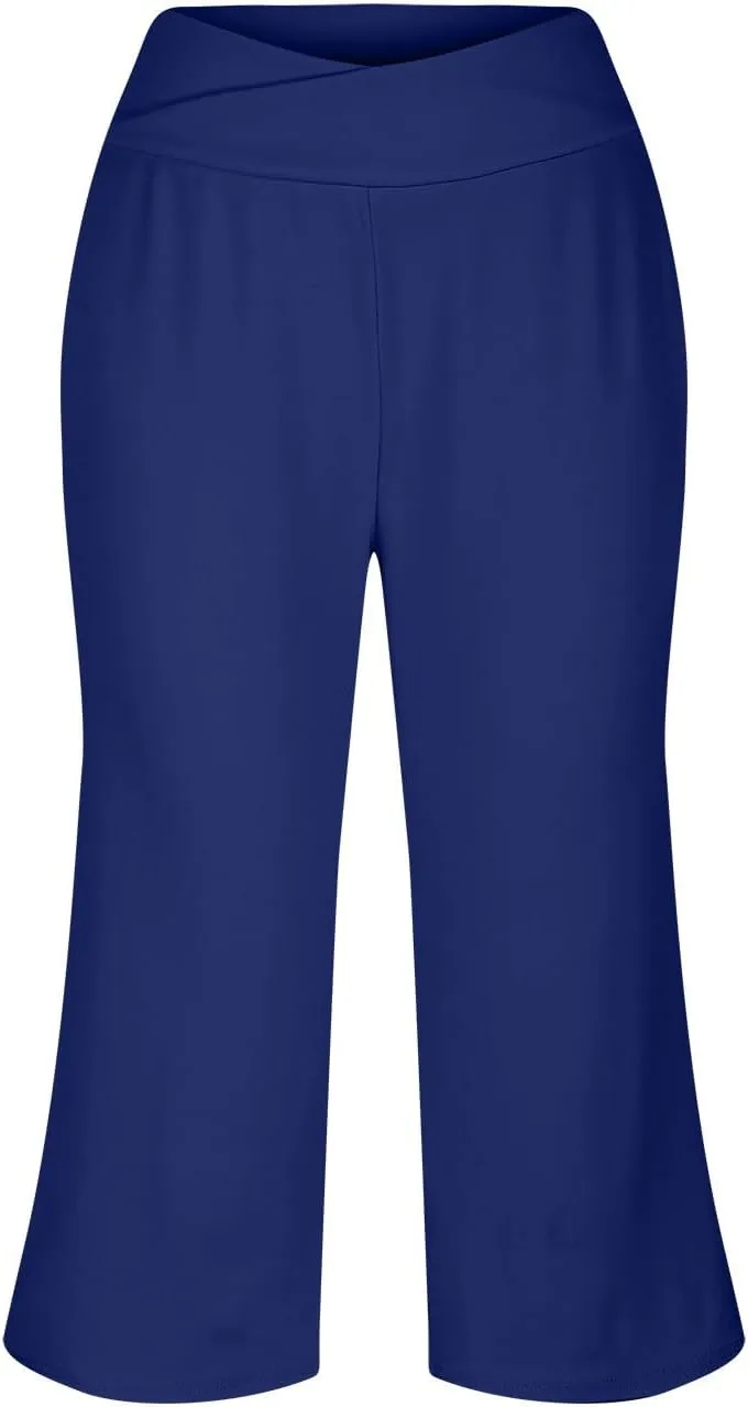Capris Pants for Women Elastic Waist Petite Short Linen Cotton Capri Pants Stretch Summer Loose Womens Capris Cargo