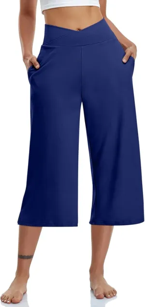 Capris Pants for Women Elastic Waist Petite Short Linen Cotton Capri Pants Stretch Summer Loose Womens Capris Cargo