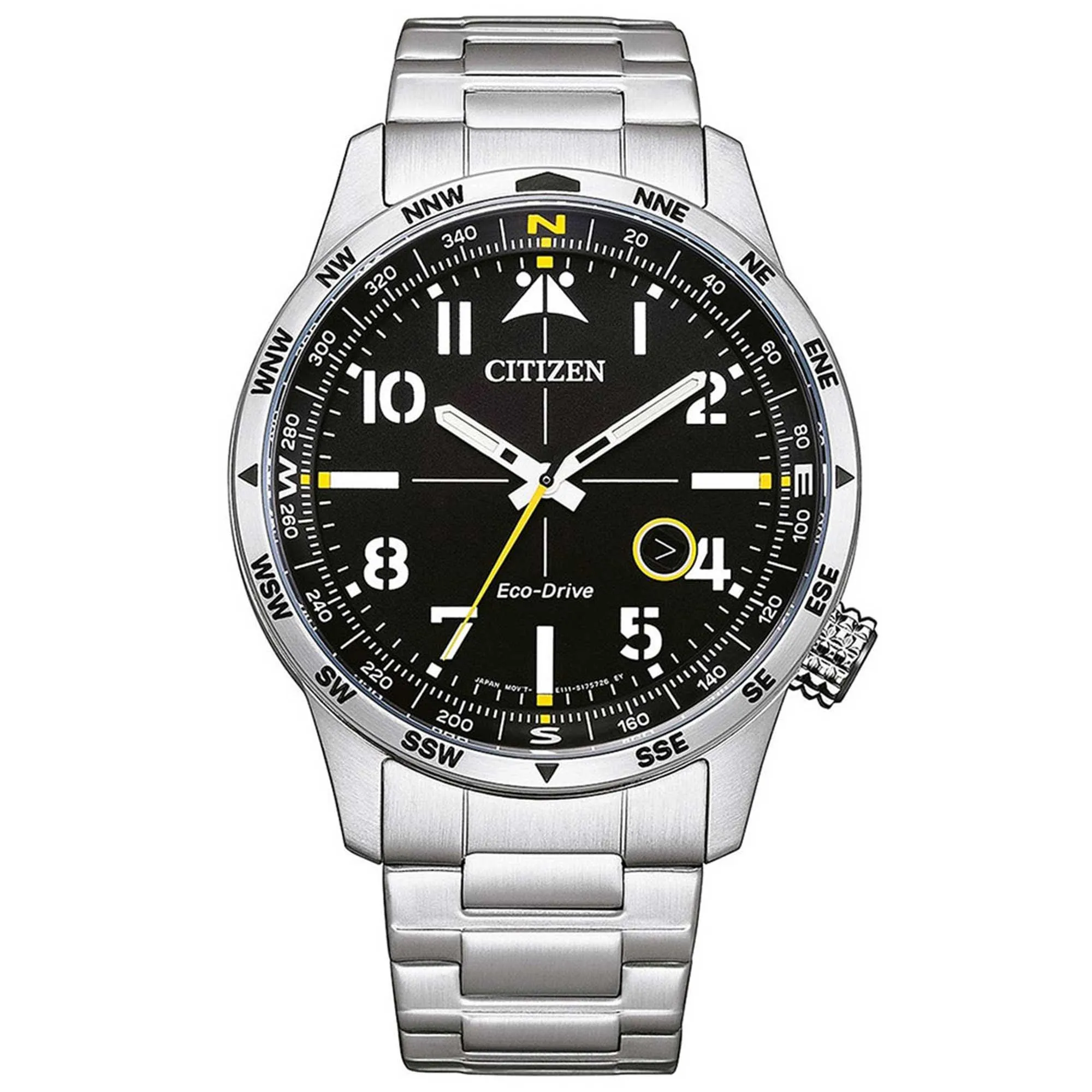Citizen Men's Watch - Eco-Drive Black Dial Silver Tone Bracelet Compass | BM7550-87E