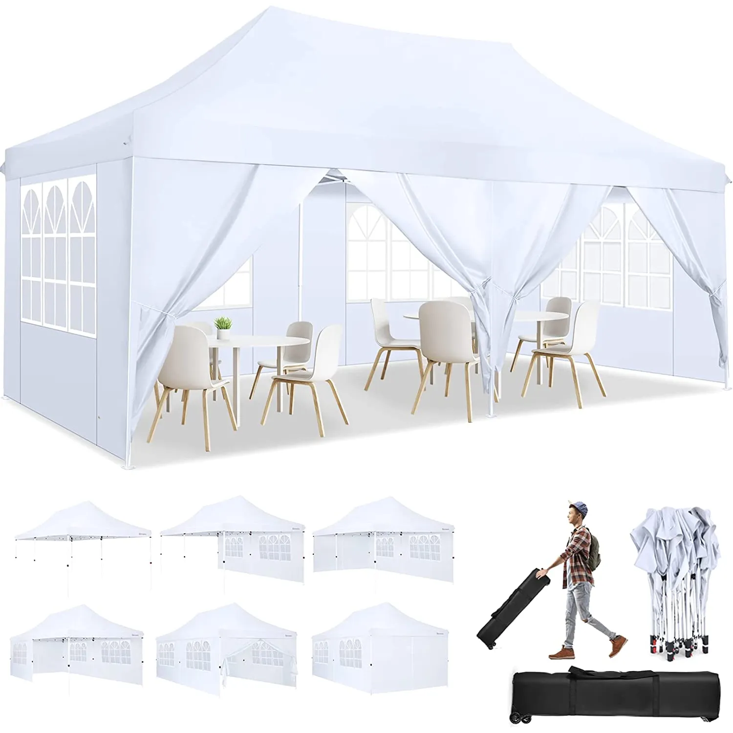 COBIZI 10x20 Pop Up Waterproof Party Tent Canopy with 6 Removable Sidewalls
