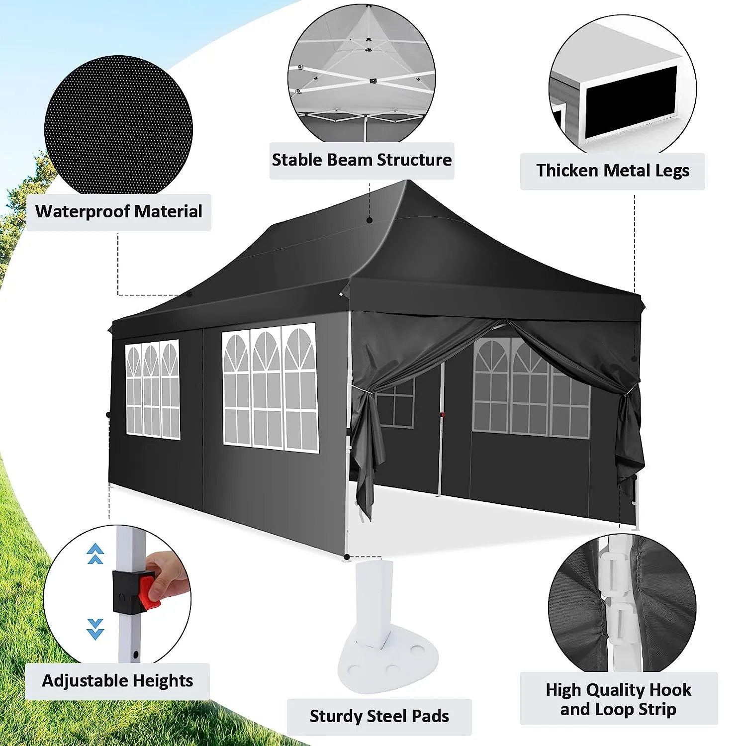 COBIZI 10x20 Pop Up Waterproof Party Tent Canopy with 6 Removable Sidewalls