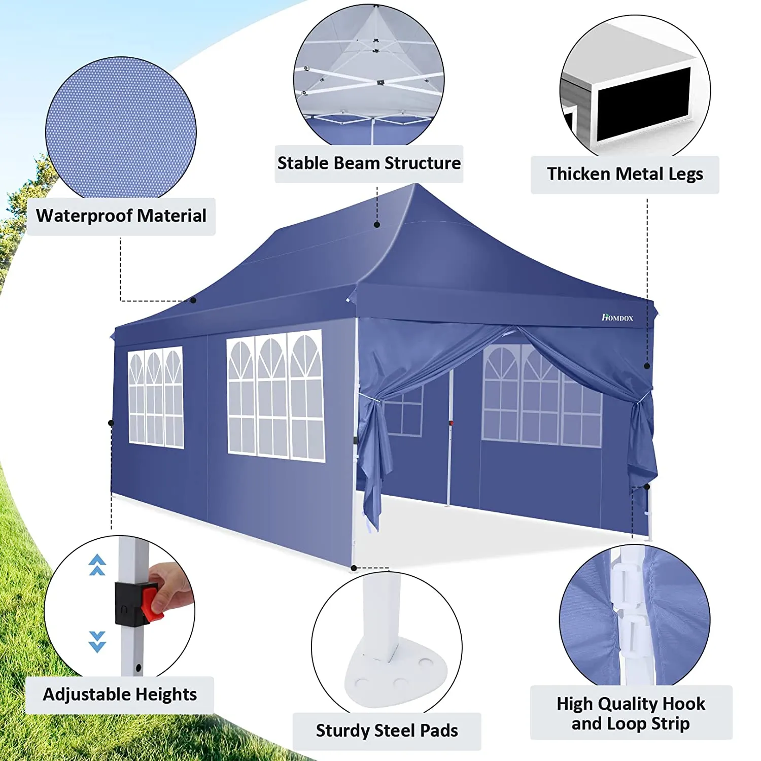 COBIZI 10x20 Pop Up Waterproof Party Tent Canopy with 6 Removable Sidewalls