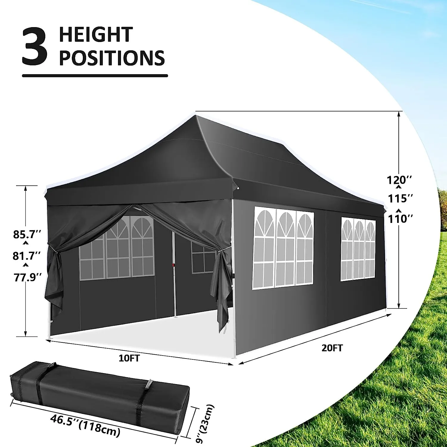 COBIZI 10x20 Pop Up Waterproof Party Tent Canopy with 6 Removable Sidewalls