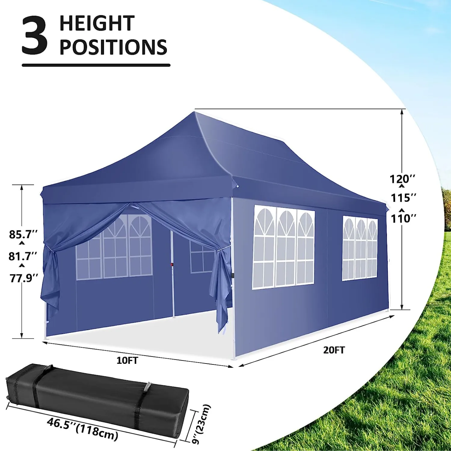 COBIZI 10x20 Pop Up Waterproof Party Tent Canopy with 6 Removable Sidewalls