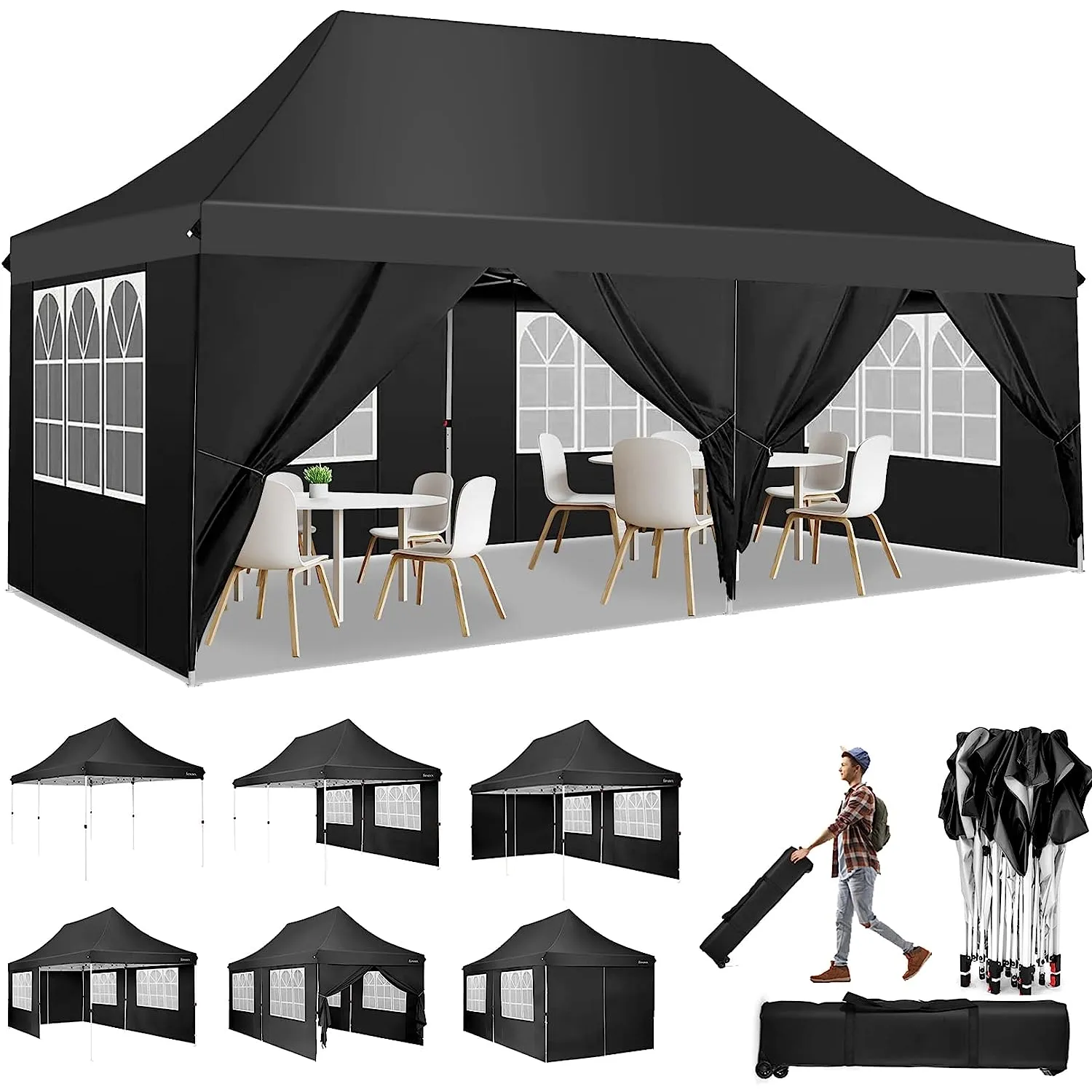 COBIZI 10x20 Pop Up Waterproof Party Tent Canopy with 6 Removable Sidewalls