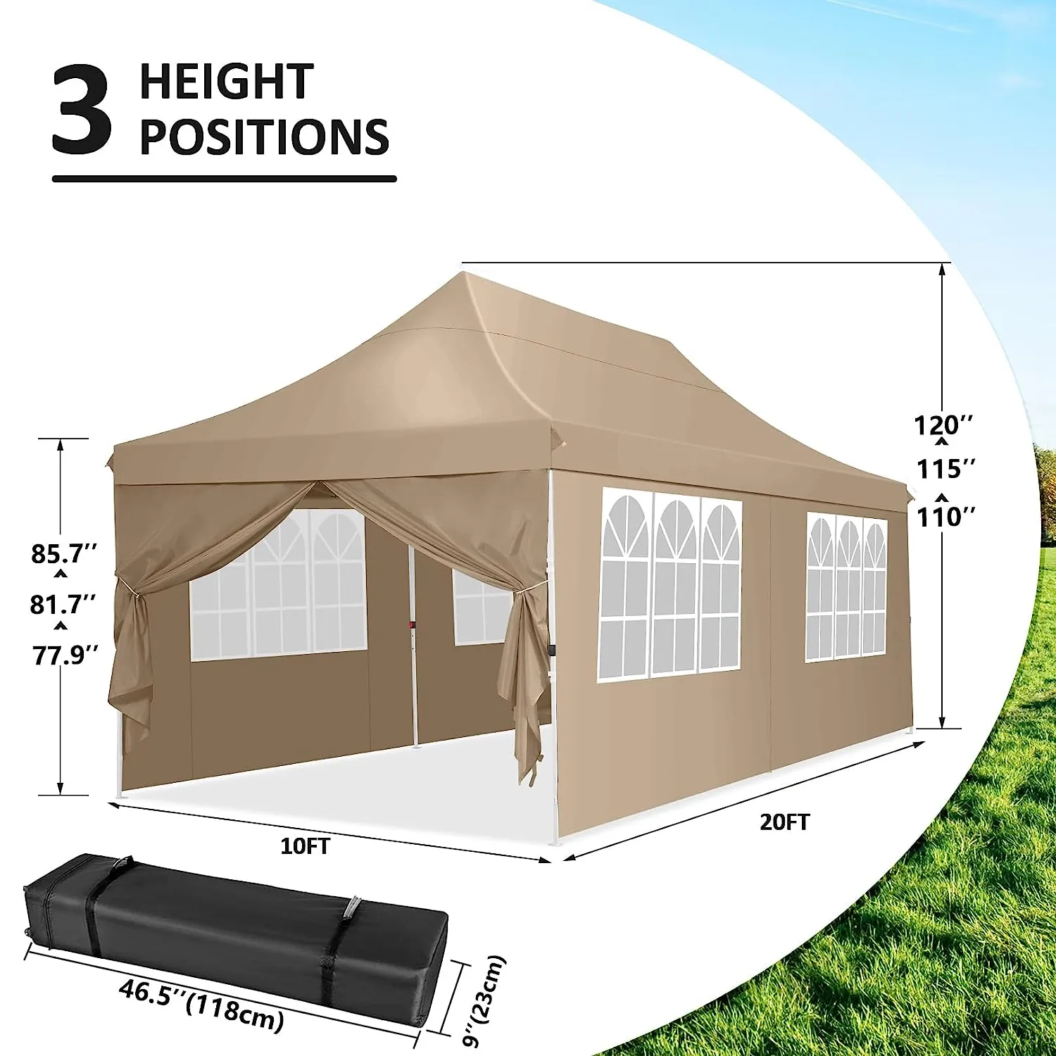 COBIZI 10x20 Pop Up Waterproof Party Tent Canopy with 6 Removable Sidewalls