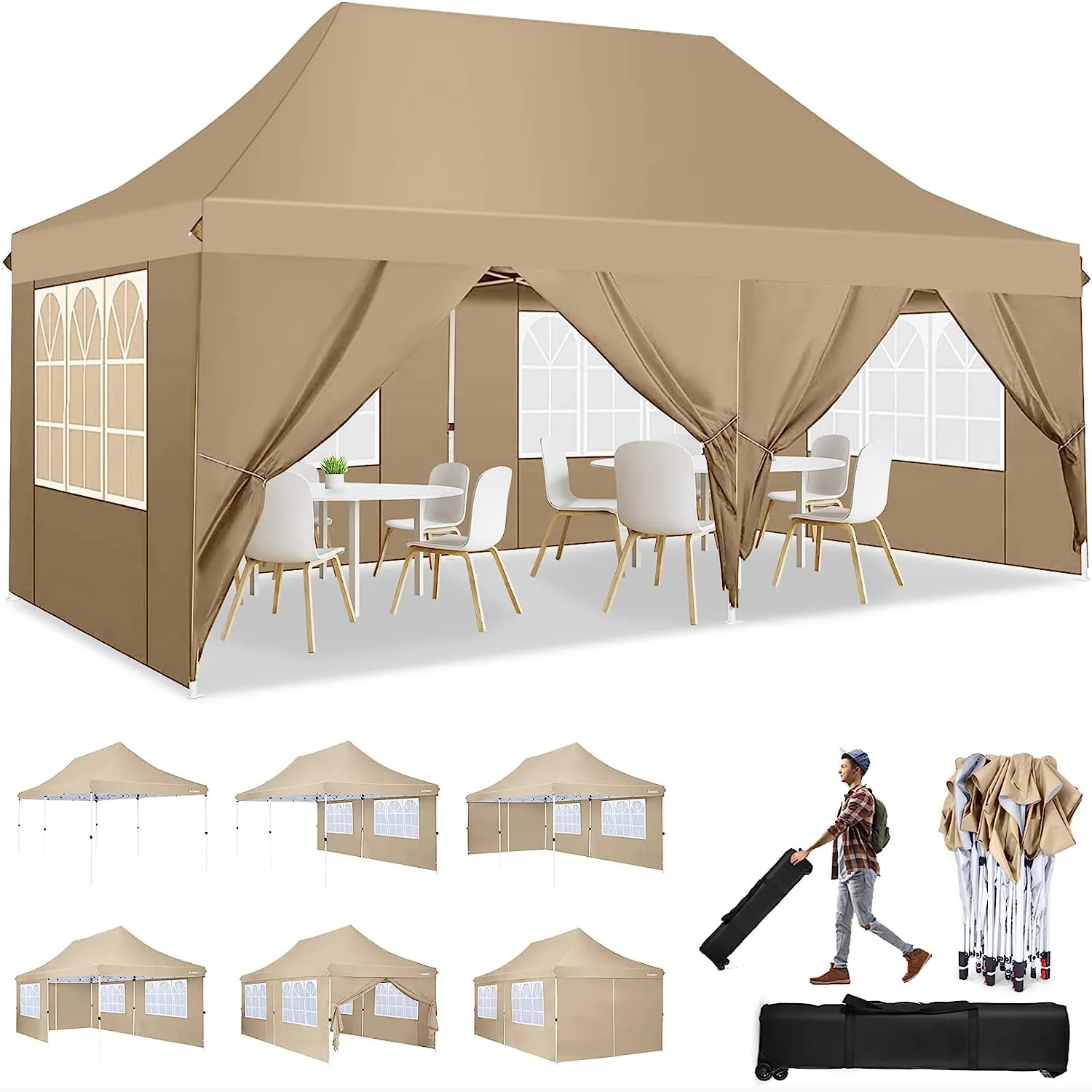 COBIZI 10x20 Pop Up Waterproof Party Tent Canopy with 6 Removable Sidewalls