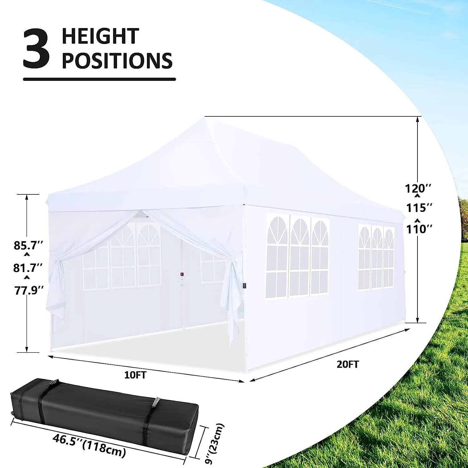 COBIZI 10x20 Pop Up Waterproof Party Tent Canopy with 6 Removable Sidewalls