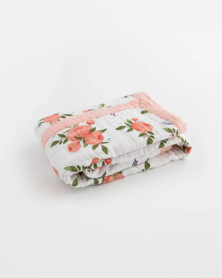 Cotton Muslin Baby Blanket - Watercolor Roses