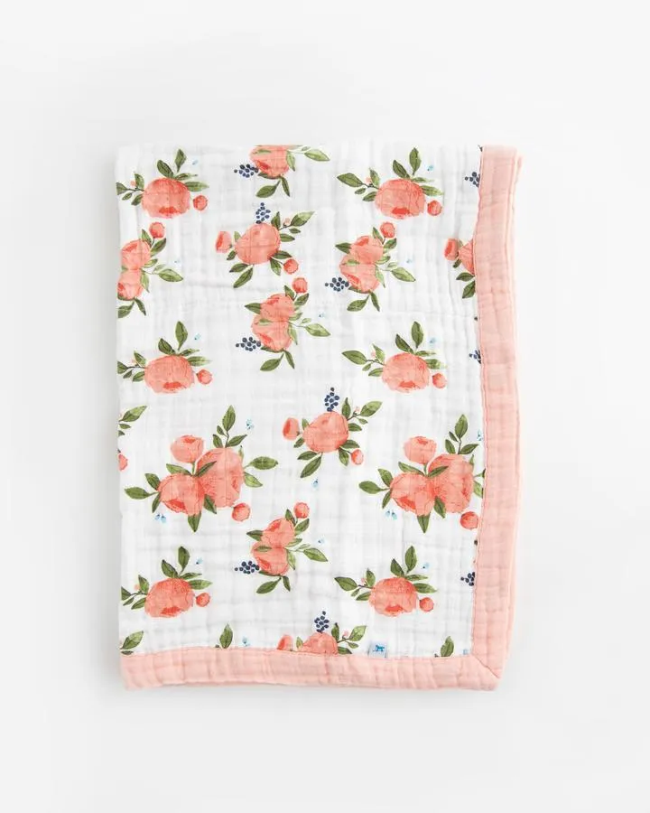 Cotton Muslin Baby Blanket - Watercolor Roses