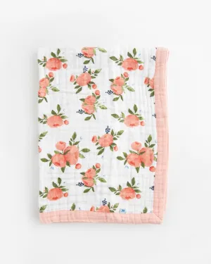 Cotton Muslin Baby Blanket - Watercolor Roses