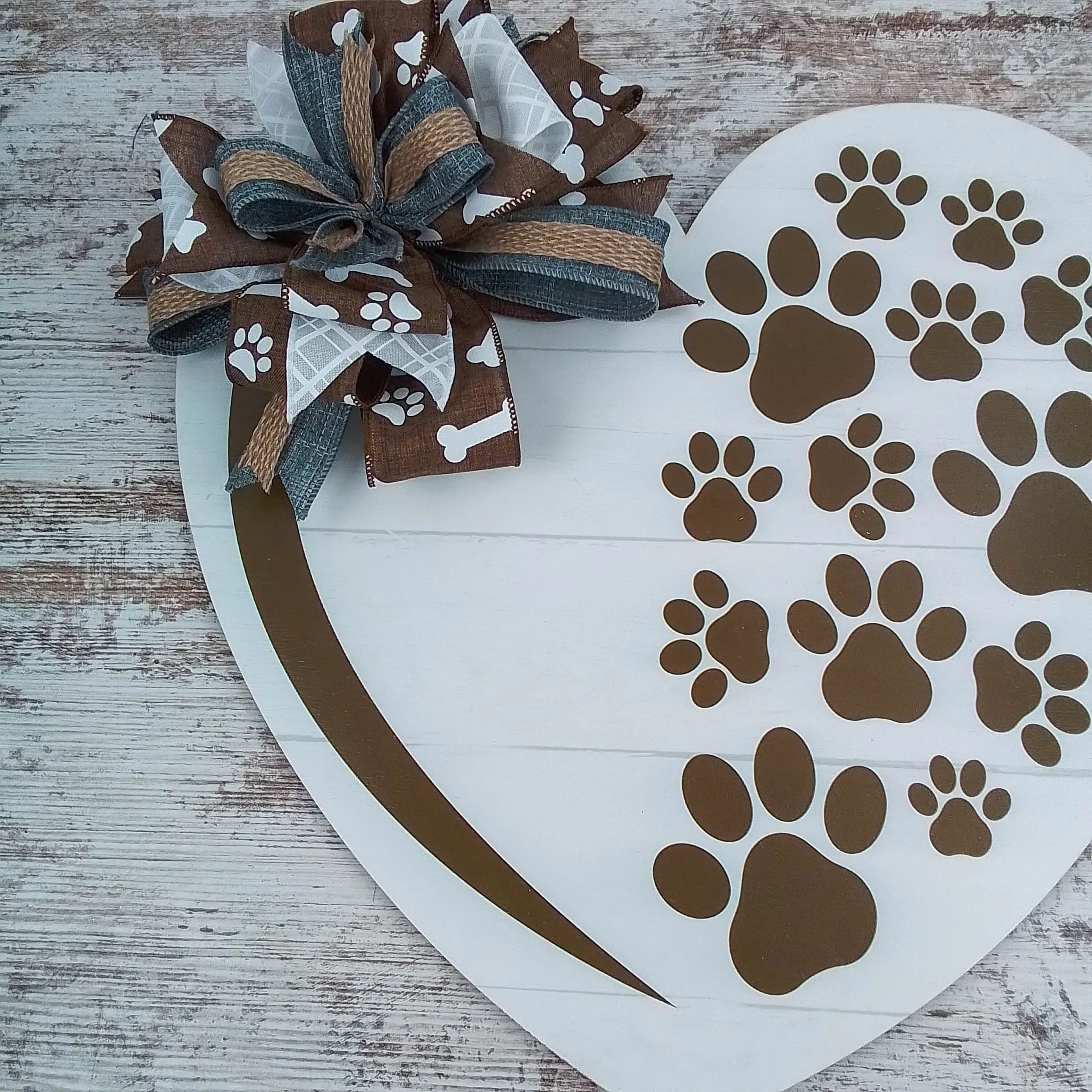 Dog Lover Gift, Heart Shaped Door Hanger, Paw Print Decor