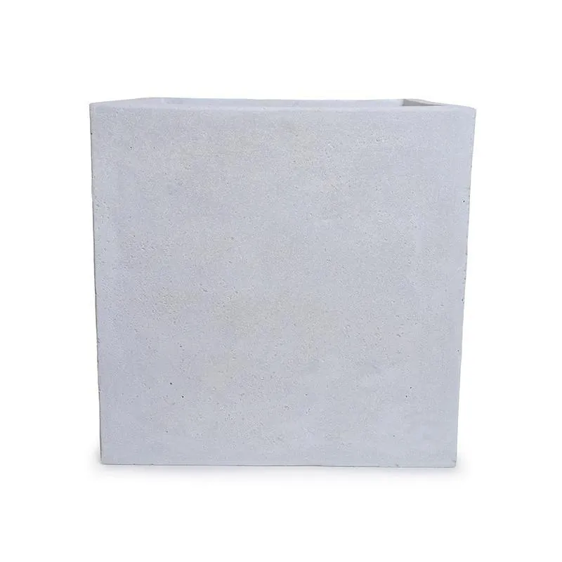 Fiberglass Cube Planter with White Stone Finish - 16"W