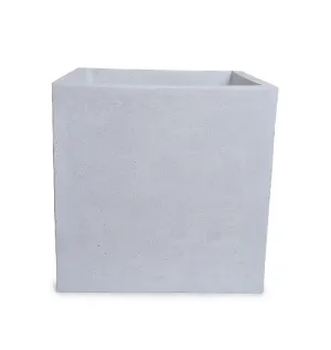 Fiberglass Cube Planter with White Stone Finish - 16"W