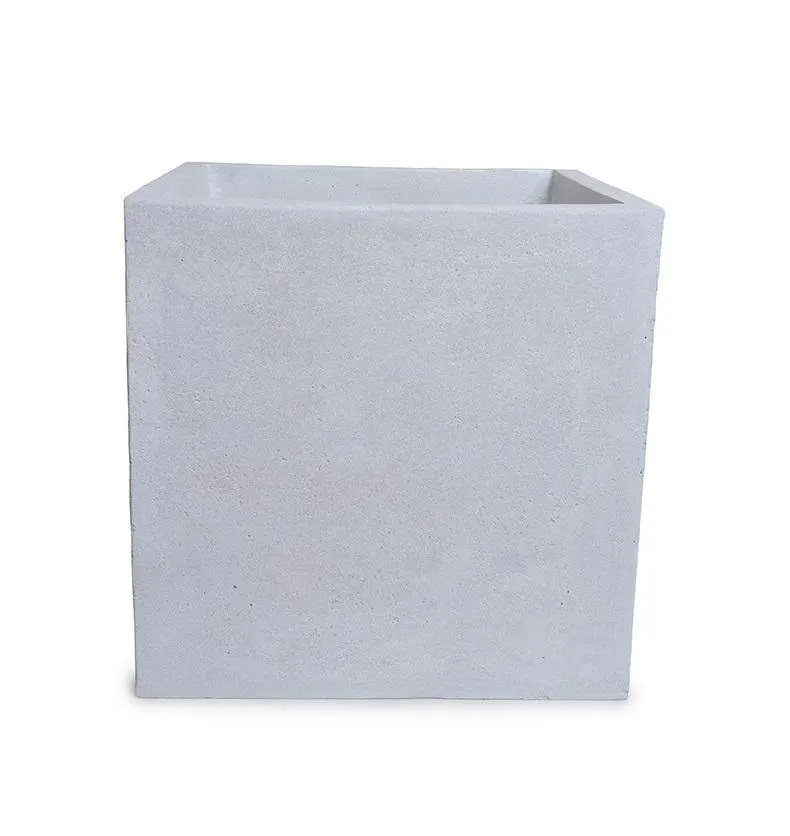 Fiberglass Cube Planter with White Stone Finish - 16"W