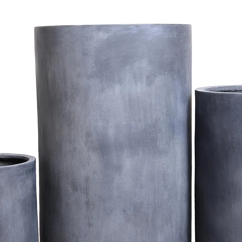 Fiberglass Cylinder Tall Planter with Lead Finish - 16"W