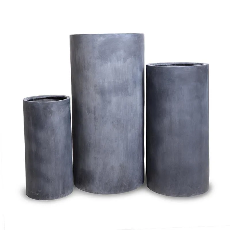 Fiberglass Cylinder Tall Planter with Lead Finish - 16"W