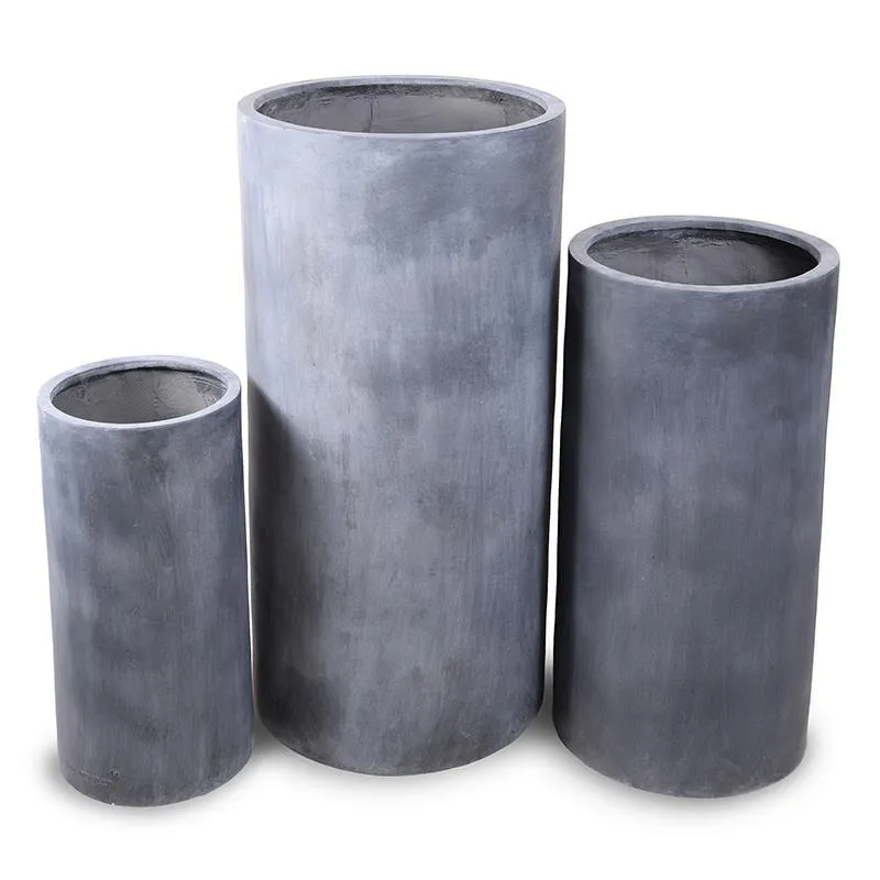 Fiberglass Cylinder Tall Planter with Lead Finish - 16"W