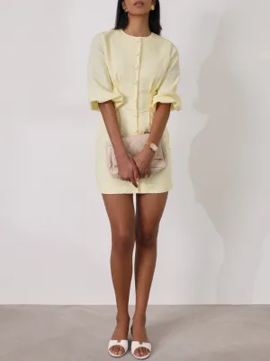 Gayle Jacquard Spot Pinch Pleat Dress | Lemon Spot