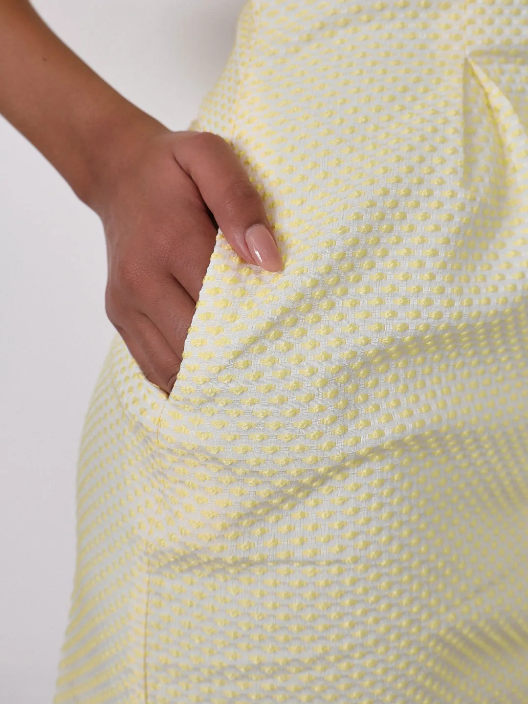 Gayle Jacquard Spot Pinch Pleat Dress | Lemon Spot