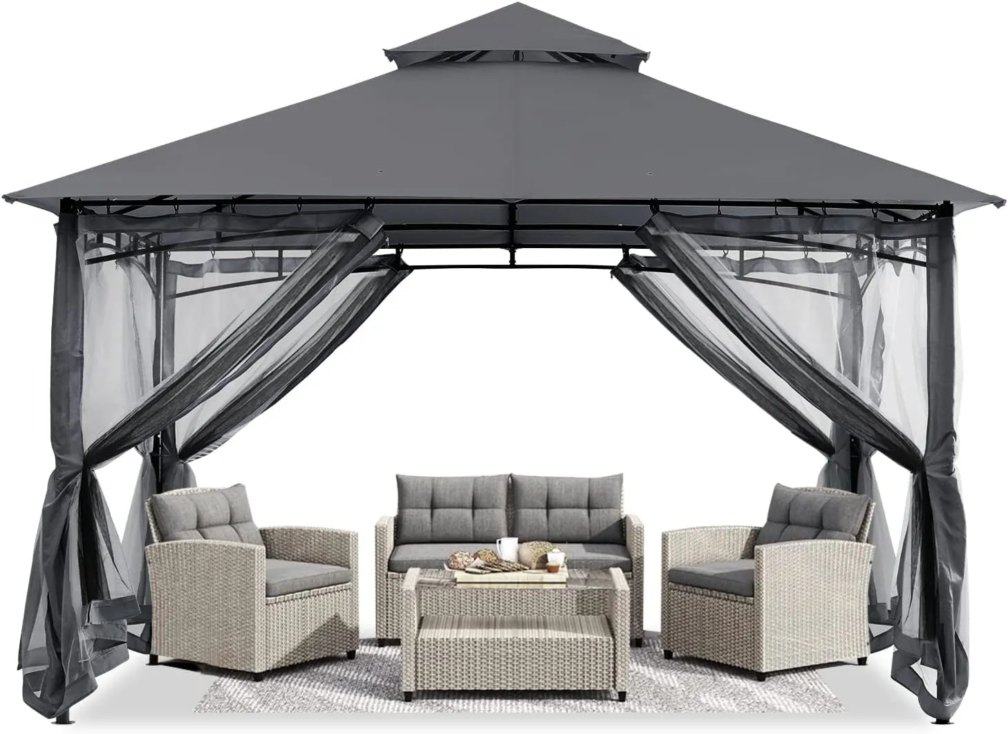 Gazebos for Patios 10X10 - Outdoor Steel Frame Gazebo with Mosquito Netting for Lawn Backyard Garden Deck (Dark Gray)