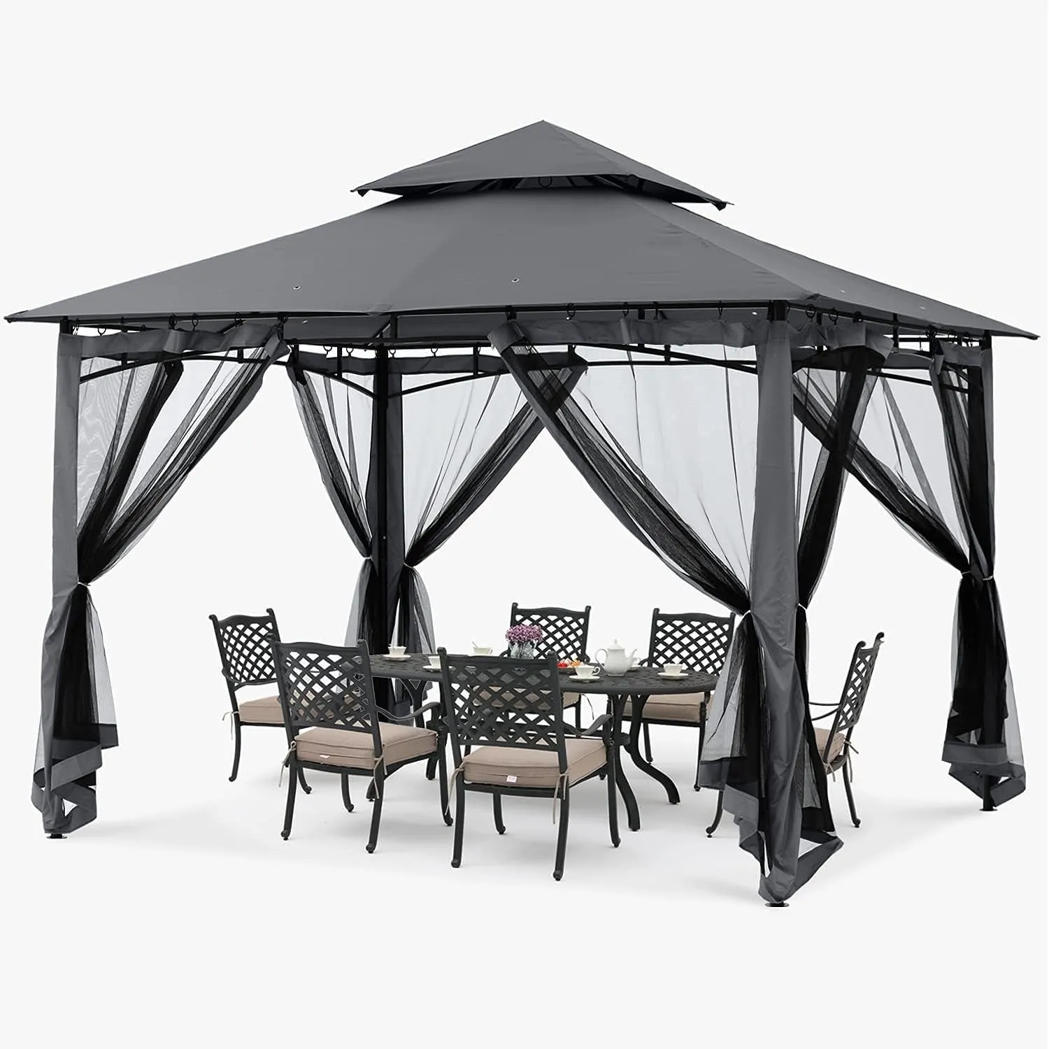 Gazebos for Patios 10X10 - Outdoor Steel Frame Gazebo with Mosquito Netting for Lawn Backyard Garden Deck (Dark Gray)